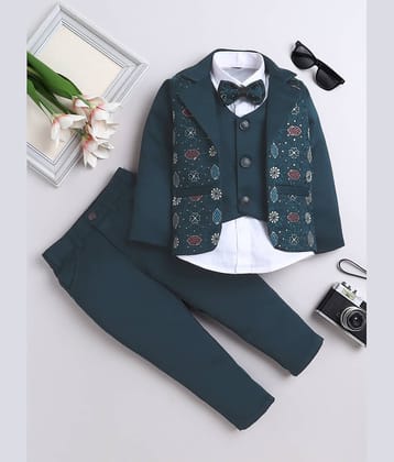 Fourfolds Boys Cotton Blend Suit ( Pack of 1 , Teal )
