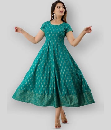 SVARCHI Women Cotton Blend Printed Ethnic Dress ( Green )