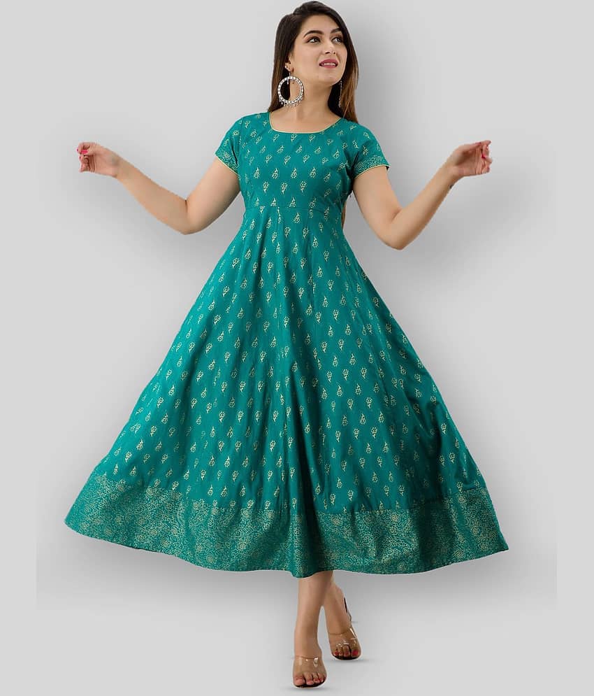 SVARCHI Women Cotton Blend Printed Ethnic Dress ( Green )