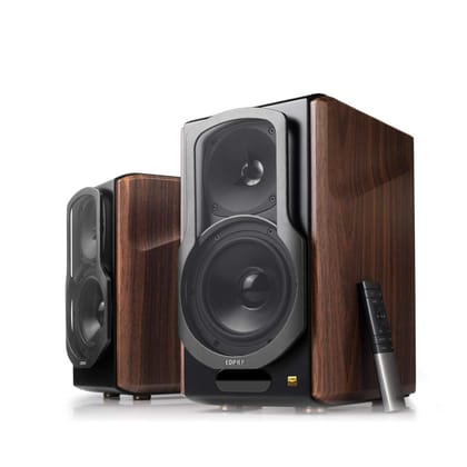 Edifier S2000MKIII Powered Bluetooth Bookshelf 2.0 Speakers - Near-Field Active Tri-Amped 130w Studio Monitor Speakers for Audiophiles with Wireless, Line-in and Optical Input- Brown