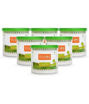 TULIPS Cotton Ear Buds/Swabs {pack of 6}, with White PAPER Sticks {200/400 Tips} in a Jar