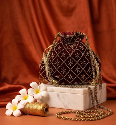 Handcrafted Zari Zardozi Velvet Potli