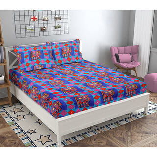Black Bee  Jaipuri 3D Printed Double  Bedsheet With Black Elephant Design  With 2 Pillow Covers (208 X 213 Cm)(Bs17-06)