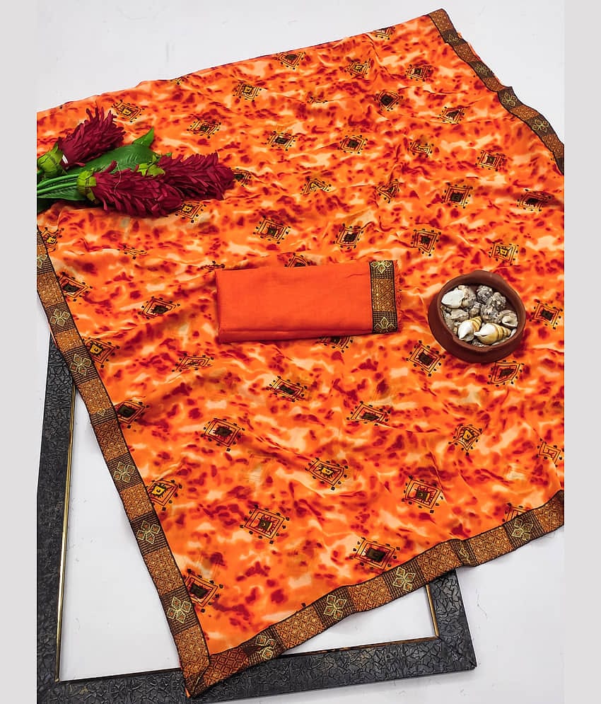 Kanooda Prints Georgette Printed Saree With Unstitched Blouse Piece ( Orange )