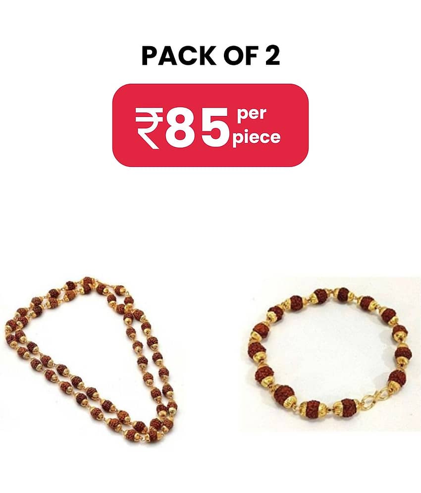 Shri Astha Vinayak - Combo of Golden Cap Rudraksha Mala With Bracelet