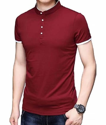 Alexender Cotton Regular Fit Solid Half Sleeves Men's Mandarin Collar T-Shirt - Maroon ( Pack of 1 )