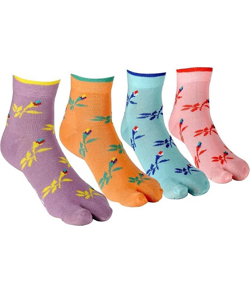 Texlon Multicolor Cotton Ankle Length Socks for Women - Pack of 4