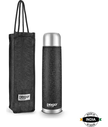 Pexpo 1000ml 24 Hrs Hot and Cold Flask with Jute-bag, Flamingo Vacuum insulated Bottle (Pack of 1, Black)