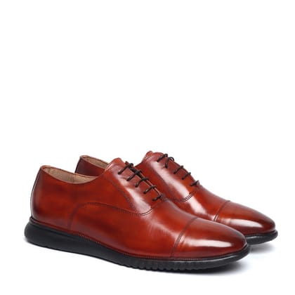 Light Weight Police Uniform Shoe with Sneaker Sole in Cognac Leather-40/6