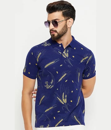 GET GOLF Pack of 1 Cotton Blend Regular Fit Printed Half Sleeves Men's Polo T Shirt ( Navy )