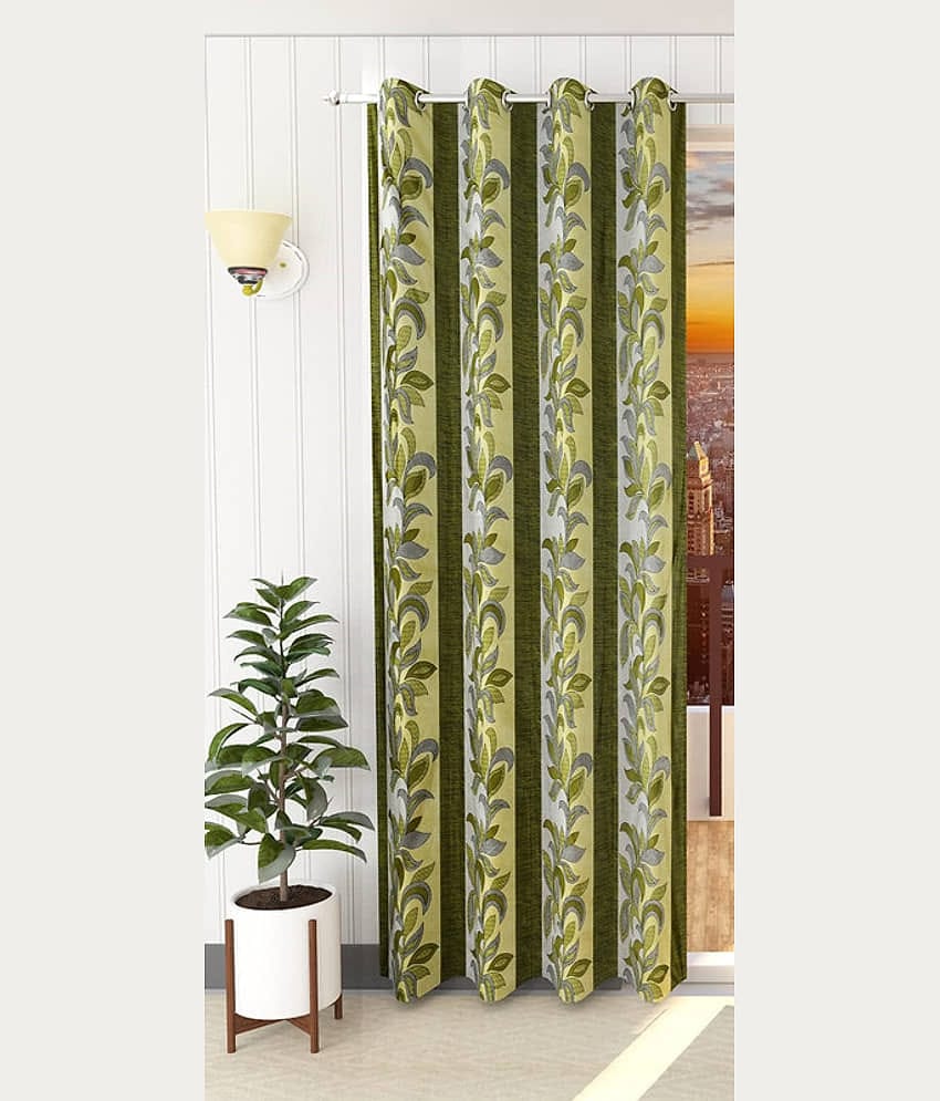 Kraftiq Homes Floral Semi-Transparent Eyelet Curtain 7 ft ( Pack of 1 ) - Green