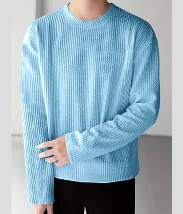 Eyebogler Cotton Blend Oversized Fit Self Design Full Sleeves Men's Round T-Shirt - Blue ( Pack of 1 )
