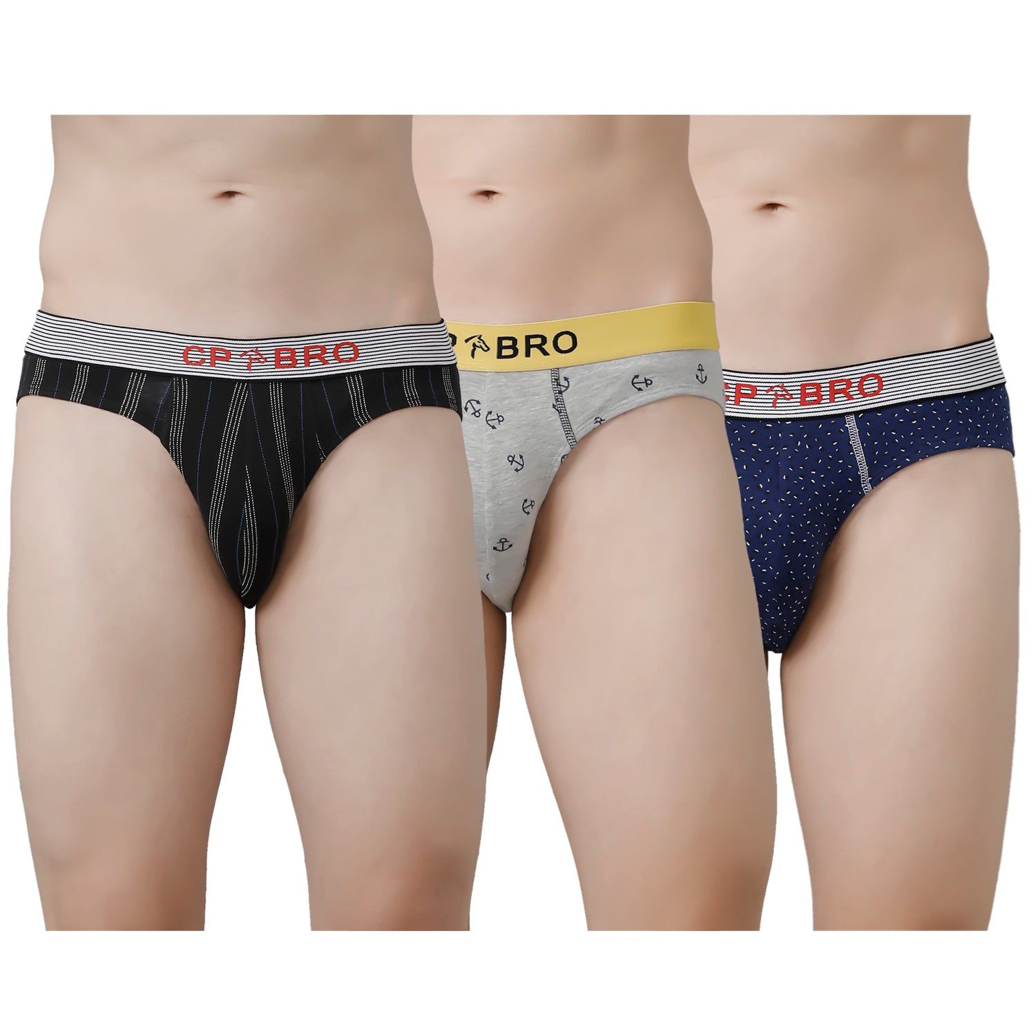 CP BRO Men's Printed Briefs with Exposed Waistband Value Pack - Multicolor (Pack of 3)