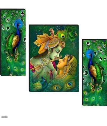 SNDArt Set Of 3 Radha Krishna Wall Paintings For Home Decor 12 x 18 inch
