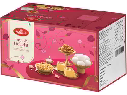 Haldiram's Lavish Delight Gift Hamper- 200g of Panchratan Mixture, 200g of Mini Bhakarwadi,  500g  of Syrupy Rasgulla with 250g Soan Papdi.