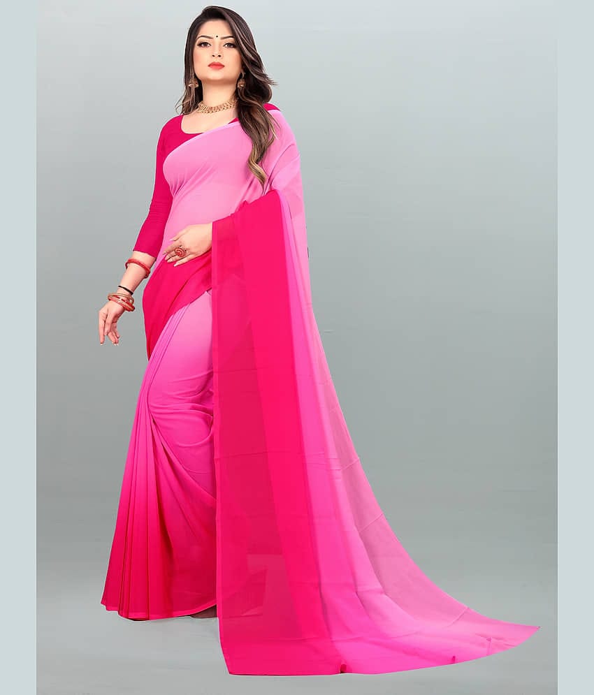 ANAND SAREES Georgette Colorblock Saree With Unstitched Blouse Piece ( Pink )