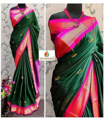 Mysstre Cotton Silk Woven Saree With Unstitched Blouse Piece ( Green )