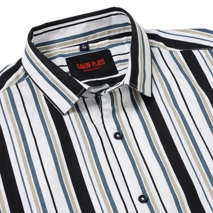 White & Black Striped Slim Fit Full-Sleeve Shirt (GP041)-S-36 / Full Sleeve