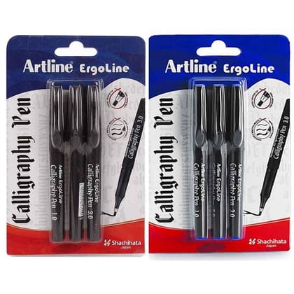 Artline Calligraphy Pens Set of 3 in Black and Blue | Perfect for Elegant Handwriting, Sketching, Lettering & Music