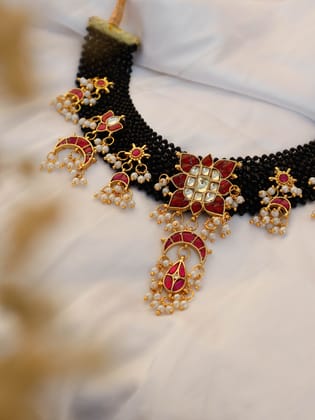 Blake Red Kundan Necklace-Black