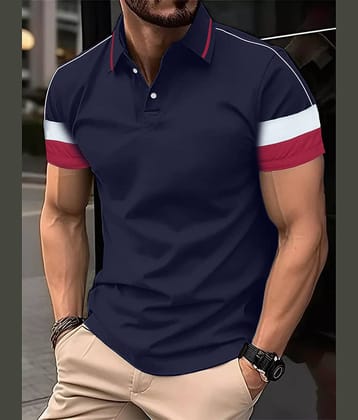 Leotude Men Cotton Blend Regular Fit Colorblock Polo T Shirt ( Navy )