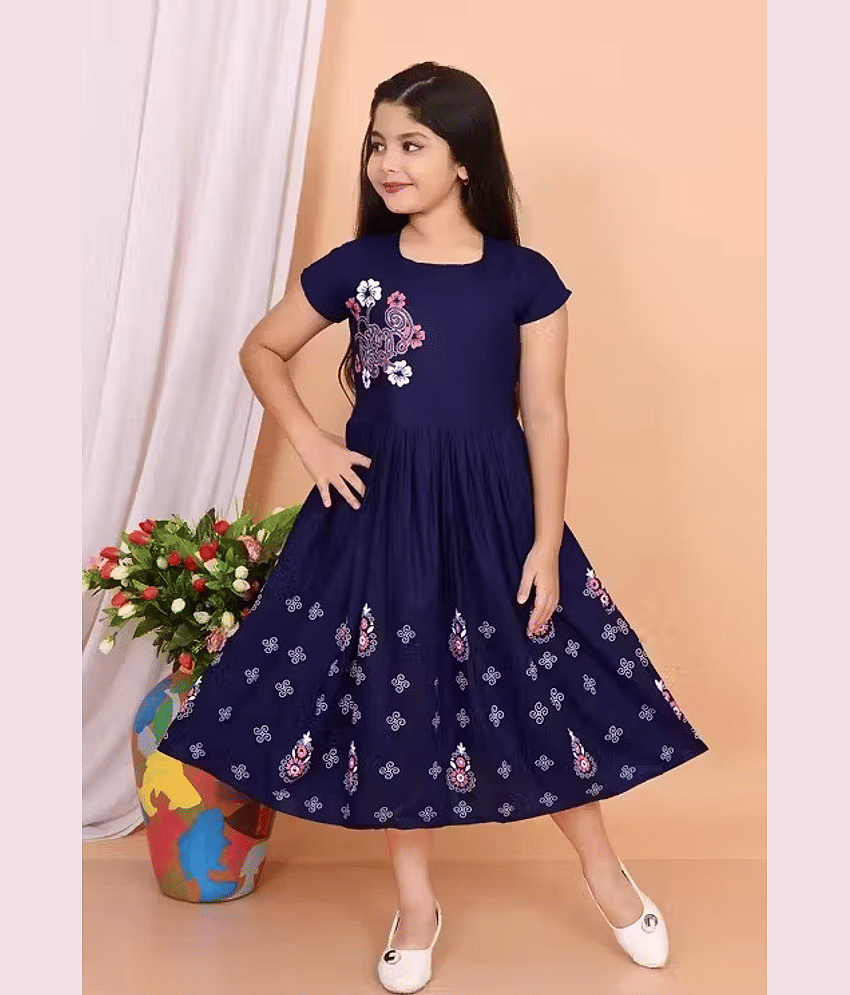DS DRESSES Cotton Blend Frock For Girls ( Pack of 1 , Blue )
