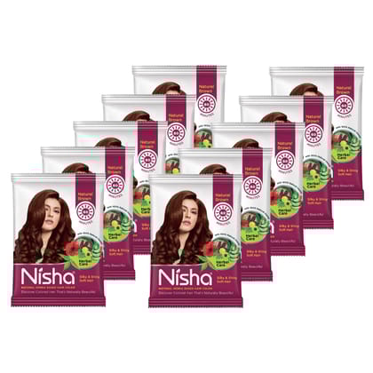Nisha Henna Based Hair Color Natural Brown 25gm Pack of 10, Ammonia Free Henna Powder Hair Colour Dye Brown Hair Color