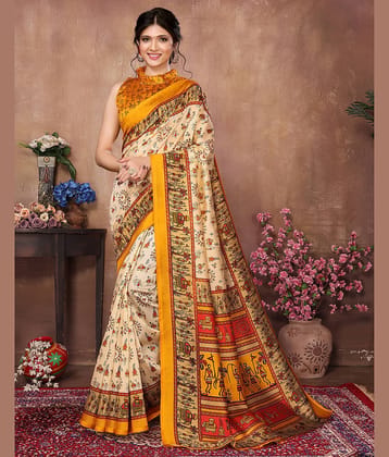 Yashika Art Silk Printed Saree With Unstitched Blouse Piece ( Beige1 )