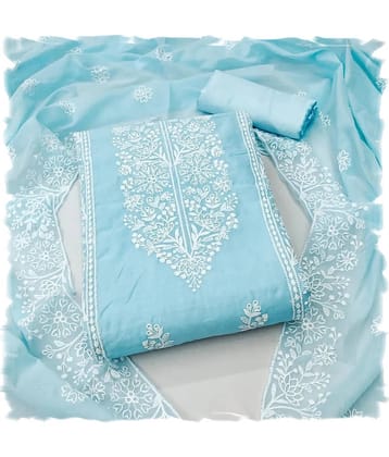 Sidhidata Unstitched Cotton Embroidered Dress Material - Blue ( Pack of 1 )