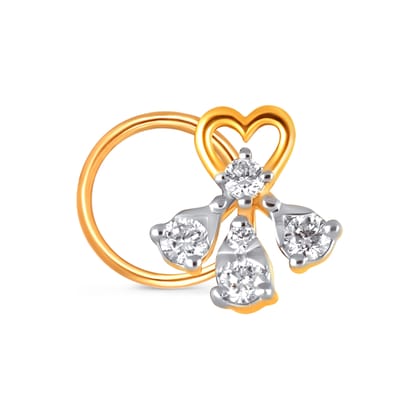 Senco Gold Lustrous Heart Droplet Diamond Nose Pin ( 0.398 gm/0.06 ct/GH-VS/18K Yellow Gold )