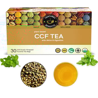 TEACURRY CCF Tea (1 Month Pack, 30 Tea Bags) - Cumin Coriander Fennel Tea for Digestive Health