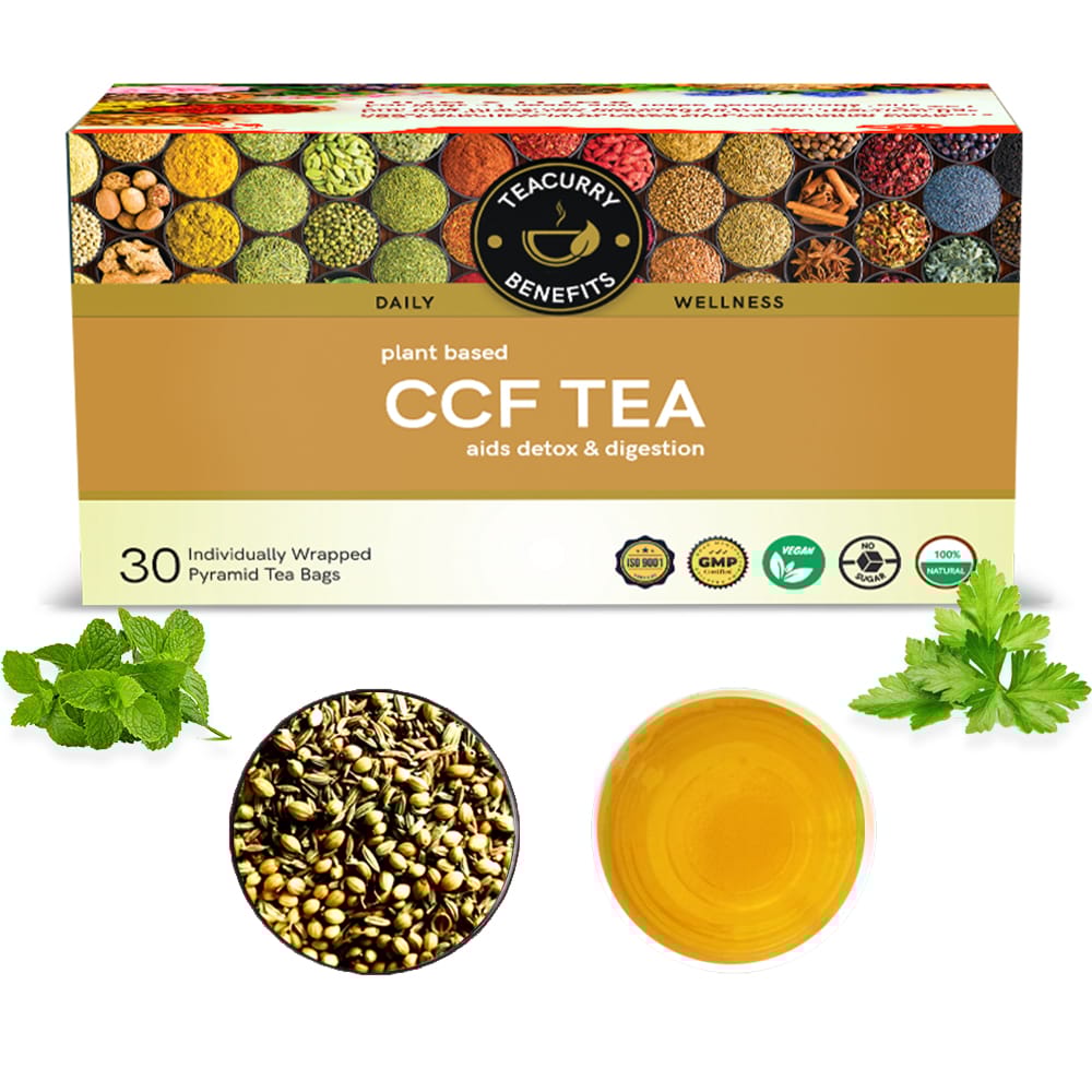 TEACURRY CCF Tea (1 Month Pack, 30 Tea Bags) - Cumin Coriander Fennel Tea for Digestive Health