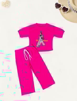 Girl's Hot Pink Pearl Causal Co-Ord  Set [GCS-9660](4-12 Years)-5-6Y (Size - 26) / Ribbed / Hot Pink