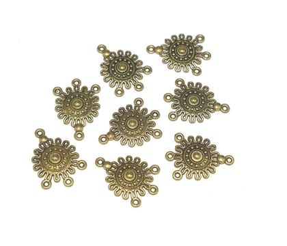 Antique Gold 4 Hole Connector for Jewellery Making and Embroidery Work. CTR-018-Per Packet of 19 Pair / 26X19 MM