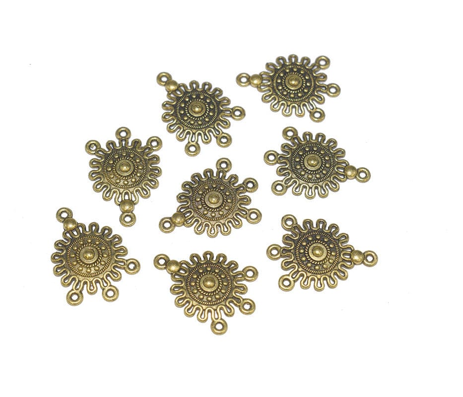 Antique Gold 4 Hole Connector for Jewellery Making and Embroidery Work. CTR-018-Per Packet of 19 Pair / 26X19 MM