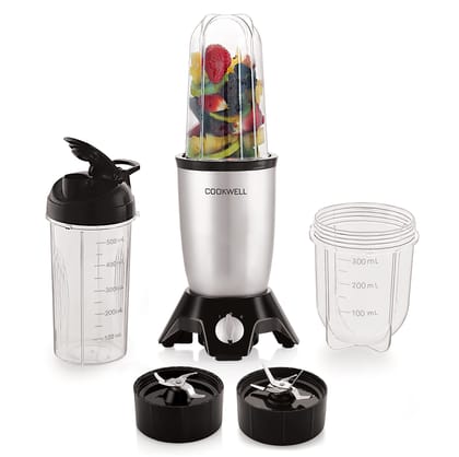 Cookwell Bullet Mixer Grinder (3 Jar, 2 Blade, Silver) - Copper, 600 Watts - 2 Year Warranty Cookwell Bullet Mixer Grinder (3 Jar, 2 Blade, Silver) - Copper, 600 Watts - 2 Year Warranty - Silver / 3 Jars, 2 Blades