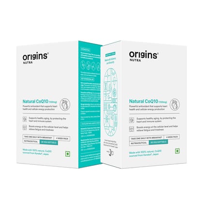 Origins Nutra Natural’s CoQ-10 (100mg) | Boost Energy & Stamina, Supports Heart Health, Relieves Migraine | CoQ 10 | GMP Certified | For Men & Women | 28 Veg Soft Gels Pack of 2