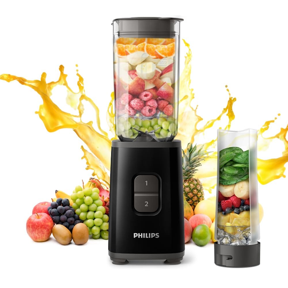 Philips Domestic Appliances Plastic HR2602/90 Mini Blender Mixer Grinder | Smoothie Maker | 350W Power | 2-Jar Capacity | With Variable Speed Control | Perfect for Smoothies, Mixing & More, Black Philips Domestic Appliances Plastic HR2602/90 Mini Blender