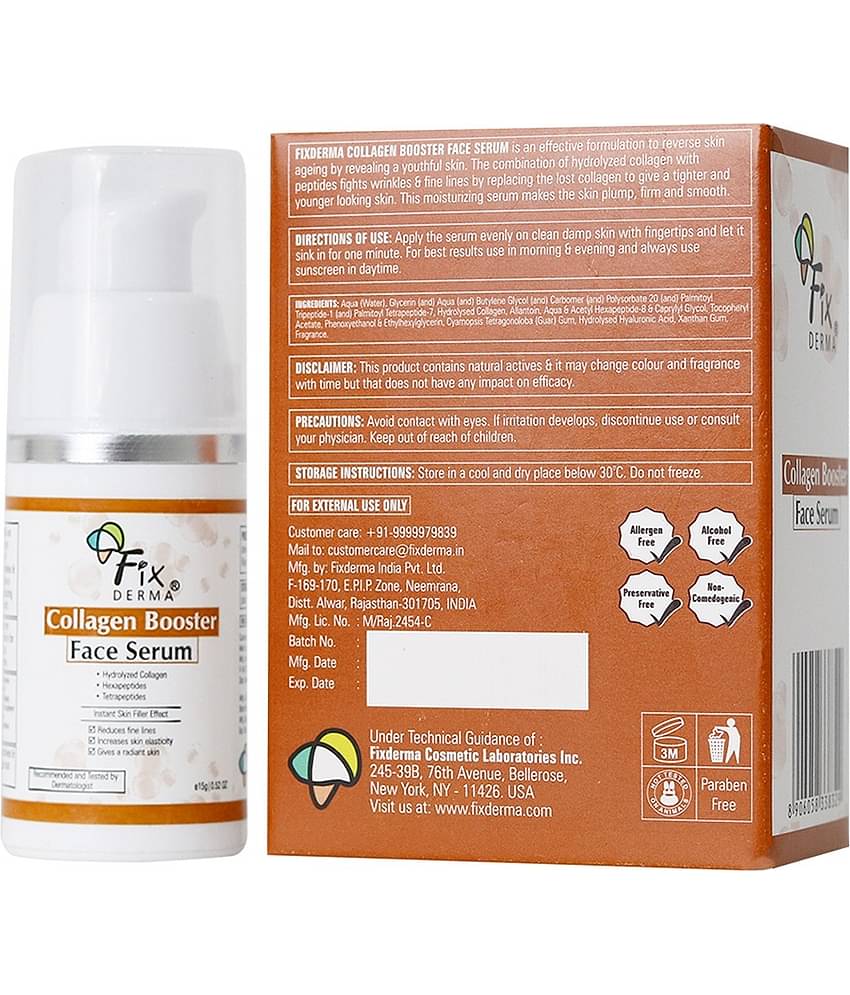 Fixderma Hydrolyzed Collagen Booster for Fine Lines & Wrinkles, Serum for Face 15 ml, (Pack of 1)
