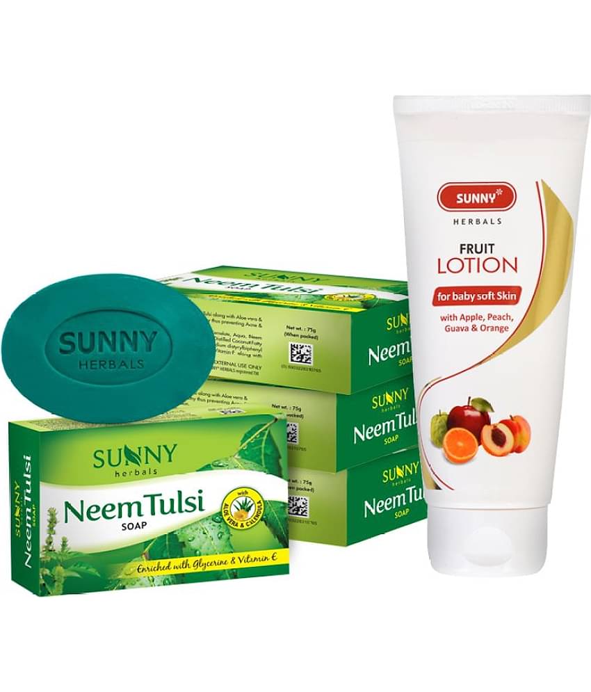 SUNNY HERBALS Fruit Body Lotion 100ml and Neem Tulsi Soap (75g*4)300 g