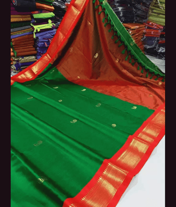 VEERAIVA Cotton Silk Woven Paithani Sarees With Stitched Blouse ( Green )