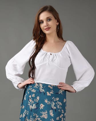 White Solid Bustier Crop Top-L / White