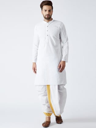 Men's White Pure Cotton Kurta Dhoti Set-42