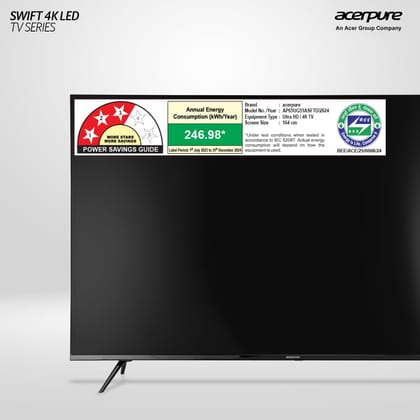 Acerpure 165 cm (65 inch) Swift Series UHD LED Smart Google TV, 240 Volts, AP65UG51ASFTD Model (Black) Acerpure 165 cm (65 inch) Swift Series UHD LED Smart Google TV, 240 Volts, AP65UG51ASFTD Model (Black) - Black / 65 inches