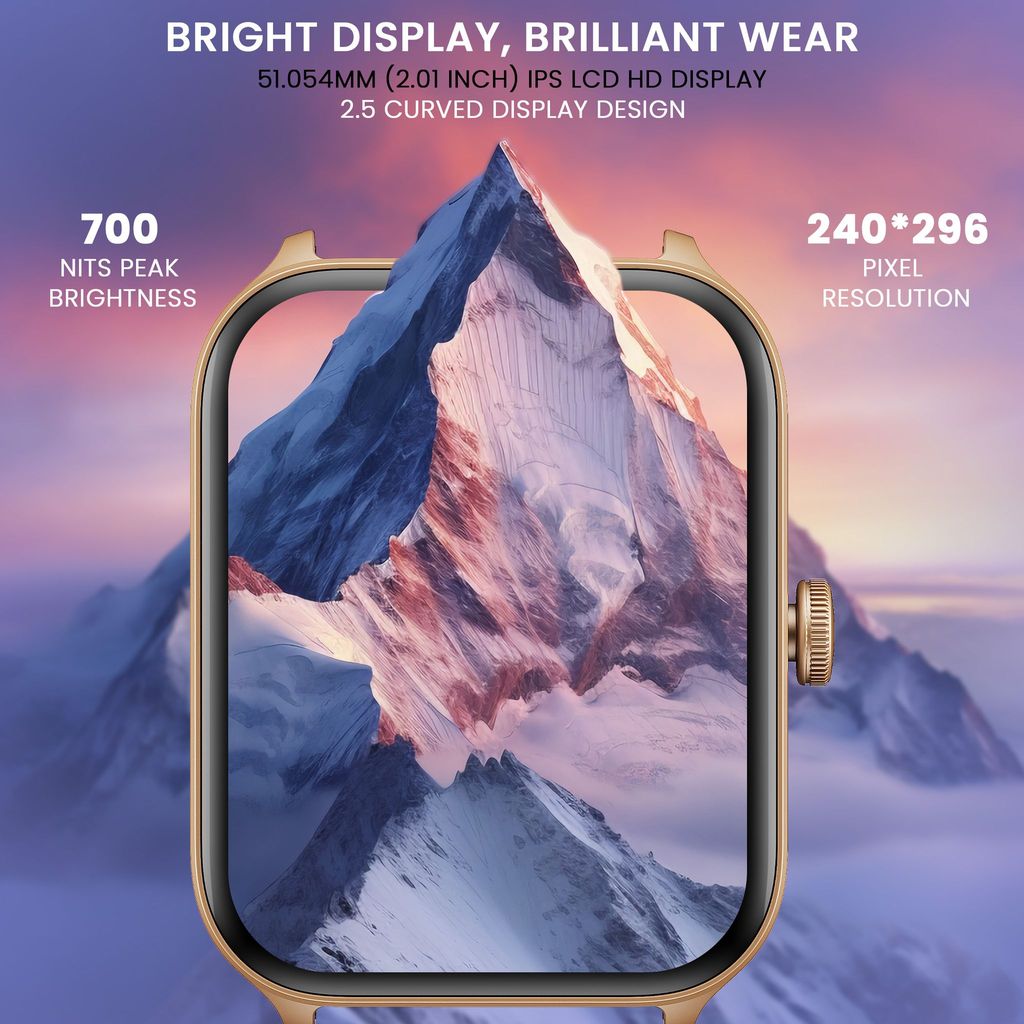 CELLECOR M5 Plus 2.01" IPS HD Display | 700 NITS | BT-Calling | AOD | IP67 | BT v5.4| Smartwatch Gold Burgundy