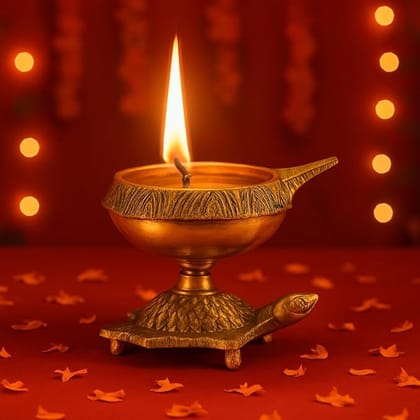 Divine Essentials Pooja Lamp with Pure Lamp Oil for Temple and Home Use