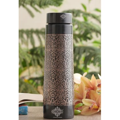 Pure Copper Pyramid Shape Embossed Design Bottle 900 ML-DarkEmbossed