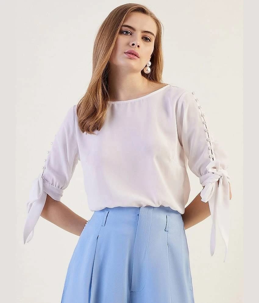 Freehand White Polyester Womens Regular Top ( Pack of 1 ) - None