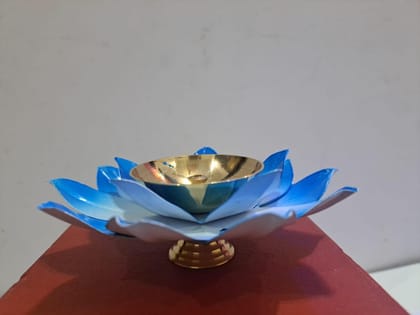 Brass Lotus Shape Kamal Patti Akhand Diya For Diwali Pooja With Transparent Gift Box