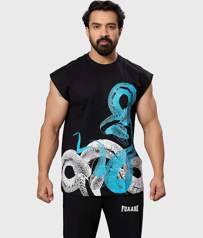 Fuaark Black Cotton Oversized Fit Men's Tanks ( Pack of 1 )